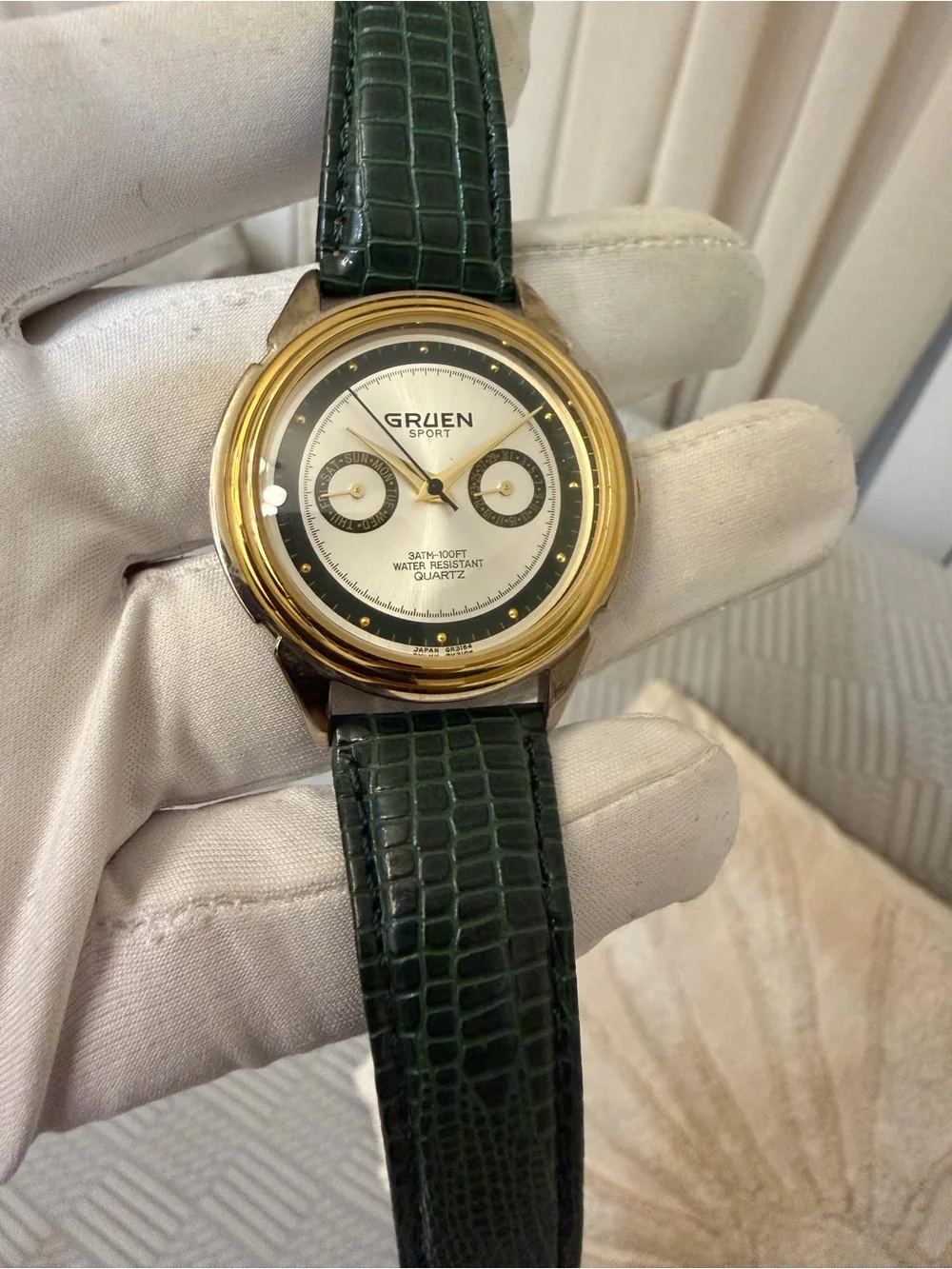 Vintage Gruen Sport 38mm Multifunction Quartz Watch 282-VX36 Two-Tone NOS New